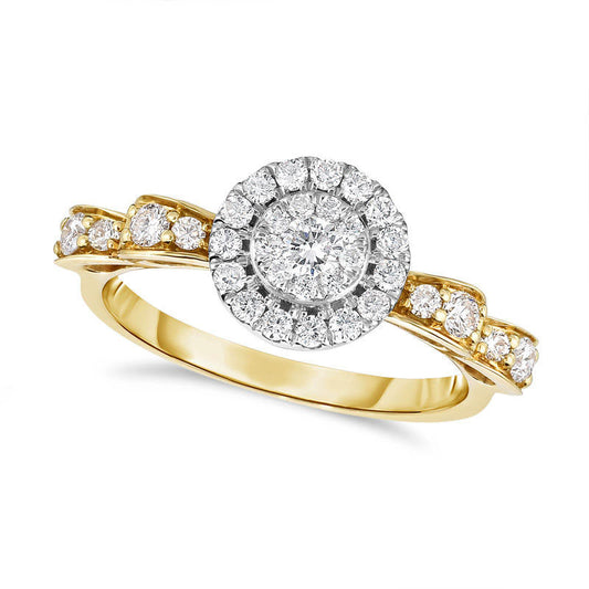 0.50 CT. T.W. Natural Diamond Double Frame Ribbon Shank Engagement Ring in Solid 14K Two-Tone Gold