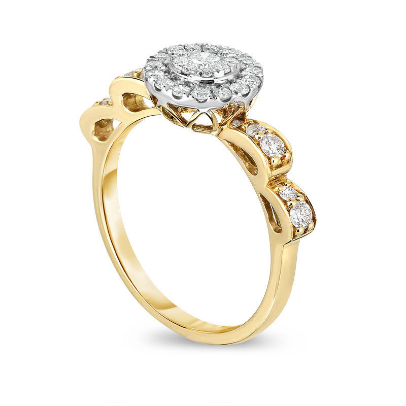 0.50 CT. T.W. Natural Diamond Double Frame Ribbon Shank Engagement Ring in Solid 14K Two-Tone Gold