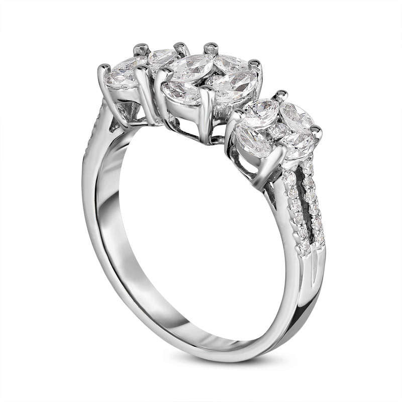 1.0 CT. T.W. Marquise and Princess-Cut Composite Natural Diamond Three Stone Engagement Ring in Solid 14K White Gold