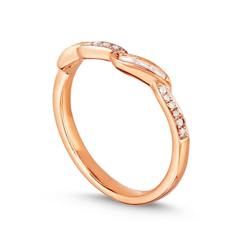 0.17 CT. T.W. Baguette and Round Natural Diamond Wave Wedding Band in Solid 10K Rose Gold