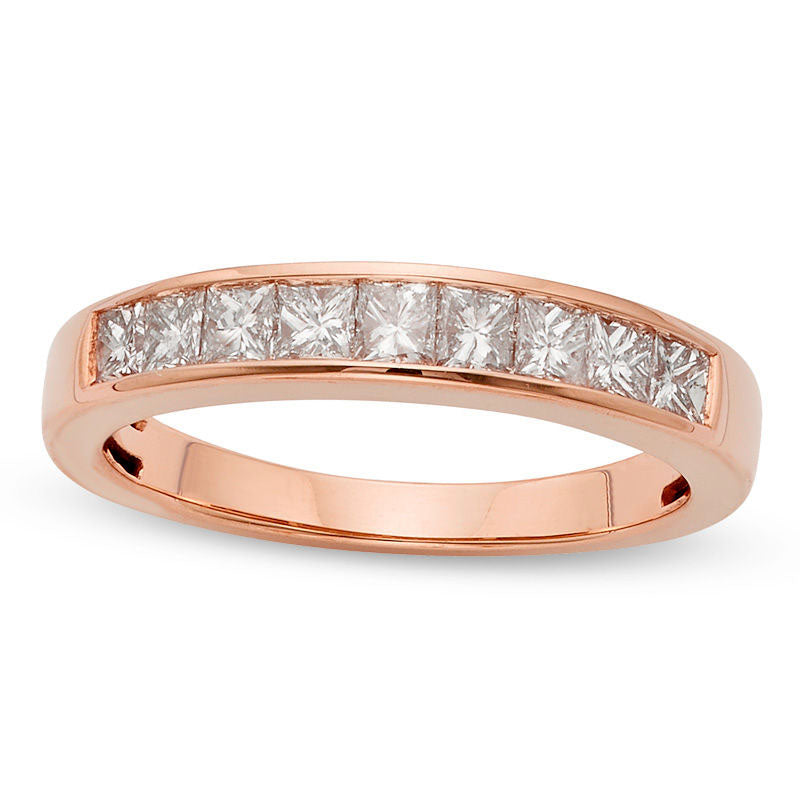 0.75 CT. T.W. Certified Princess-Cut Natural Diamond Nine Stone Anniversary Band in Solid 14K Rose Gold (I/I1)