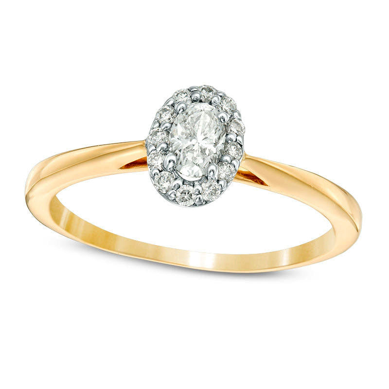 0.33 CT. T.W. Oval Natural Diamond Frame Engagement Ring in Solid 14K Gold