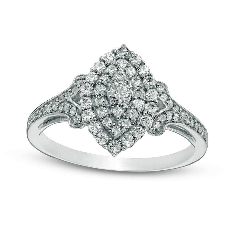 0.50 CT. T.W. Natural Diamond Double Marquise Frame Engagement Ring in Solid 10K White Gold