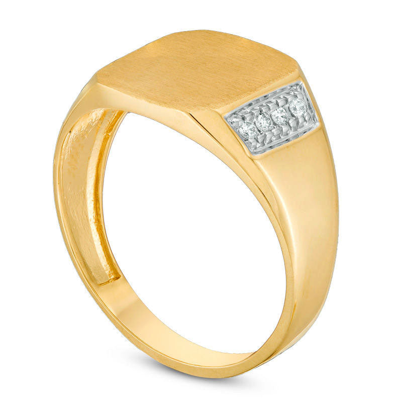 Men's 0.13 CT. T.W. Natural Diamond Signet Ring in Solid 10K Yellow Gold