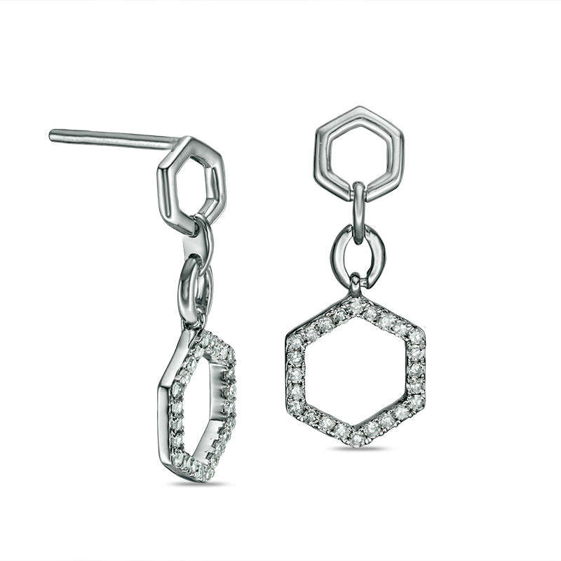 0.2 CT. T.W. Diamond Double Hexagon Drop Earrings in 14K White Gold