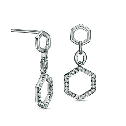 0.2 CT. T.W. Diamond Double Hexagon Drop Earrings in 14K White Gold