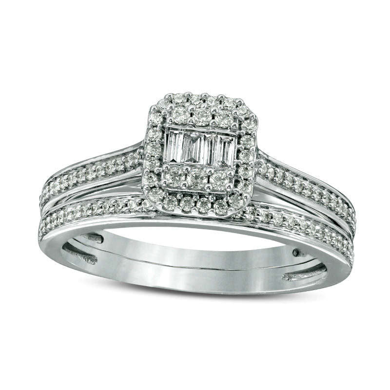 0.38 CT. T.W. Composite Natural Diamond Octagonal Frame Bridal Engagement Ring Set in Solid 10K White Gold