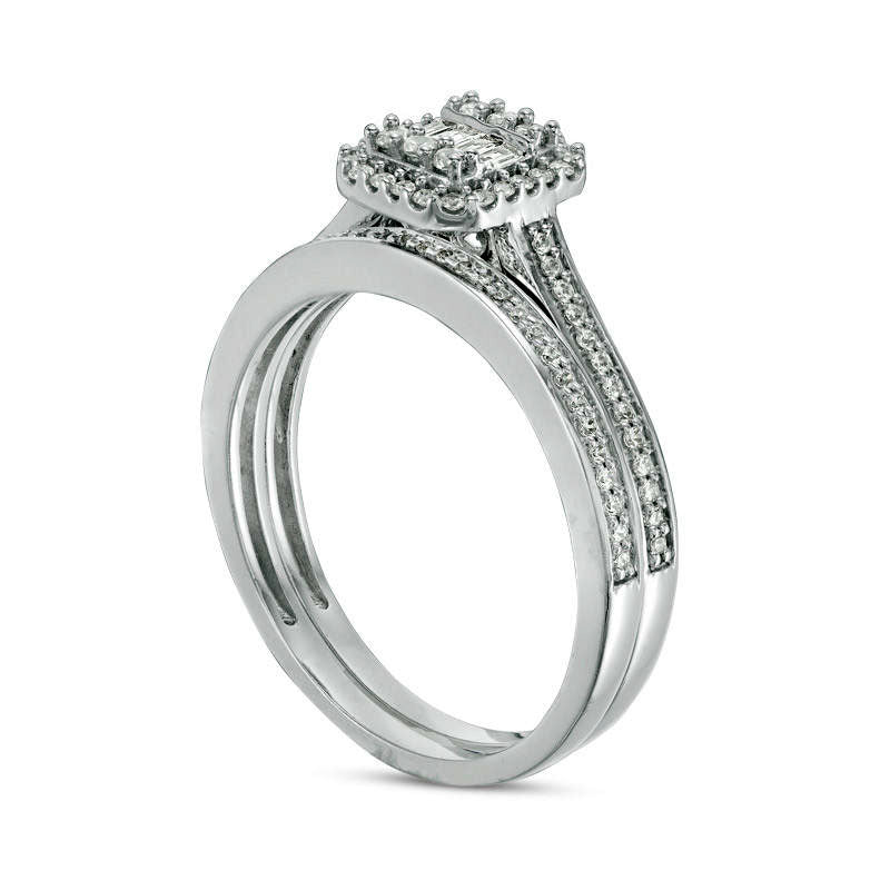 0.38 CT. T.W. Composite Natural Diamond Octagonal Frame Bridal Engagement Ring Set in Solid 10K White Gold