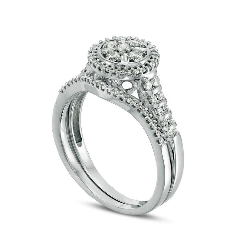 0.50 CT. T.W. Composite Natural Diamond Frame Bridal Engagement Ring Set in Solid 10K White Gold