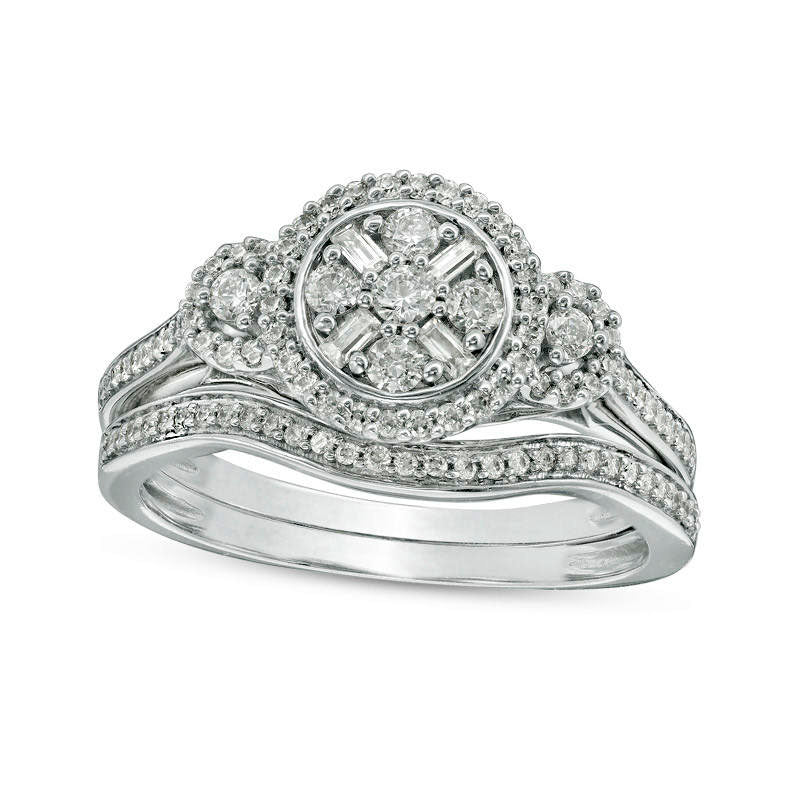 0.63 CT. T.W. Composite Natural Diamond Frame Bridal Engagement Ring Set in Solid 10K White Gold