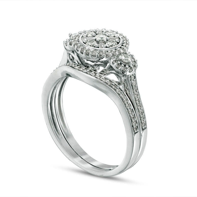 0.63 CT. T.W. Composite Natural Diamond Frame Bridal Engagement Ring Set in Solid 10K White Gold