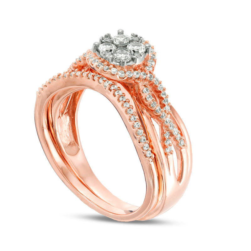 0.50 CT. T.W. Composite Natural Diamond Frame Twist Bridal Engagement Ring Set in Solid 10K Rose Gold