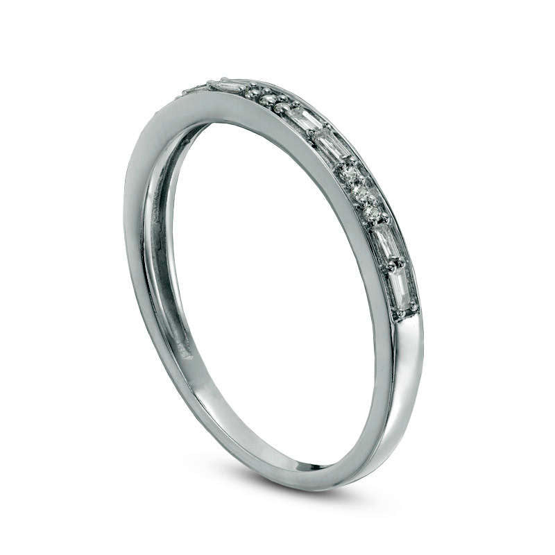 0.13 CT. T.W. Baguette and Round Natural Diamond Alternating Natural Diamond Anniversary Band in Solid 10K White Gold