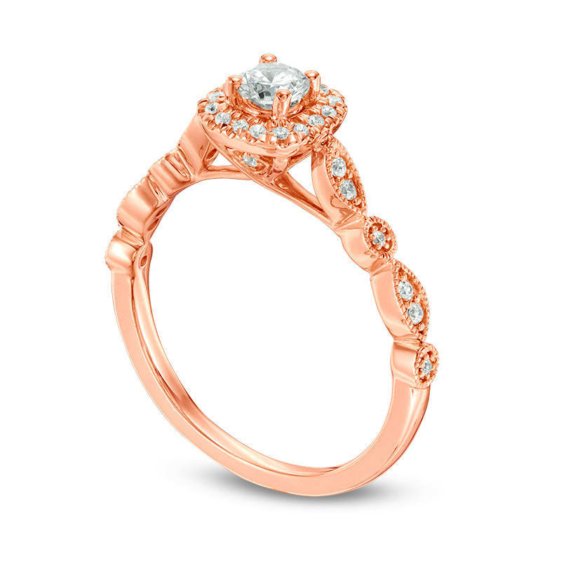 0.38 CT. T.W. Natural Diamond Cushion Frame Antique Vintage-Style Engagement Ring in Solid 14K Rose Gold