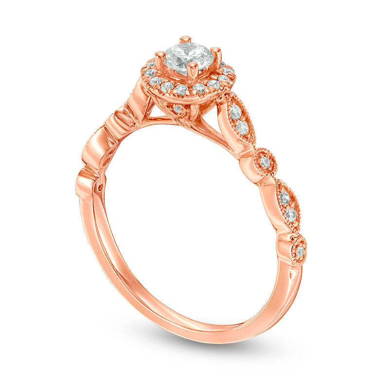 0.38 CT. T.W. Natural Diamond Frame Antique Vintage-Style Engagement Ring in Solid 14K Rose Gold