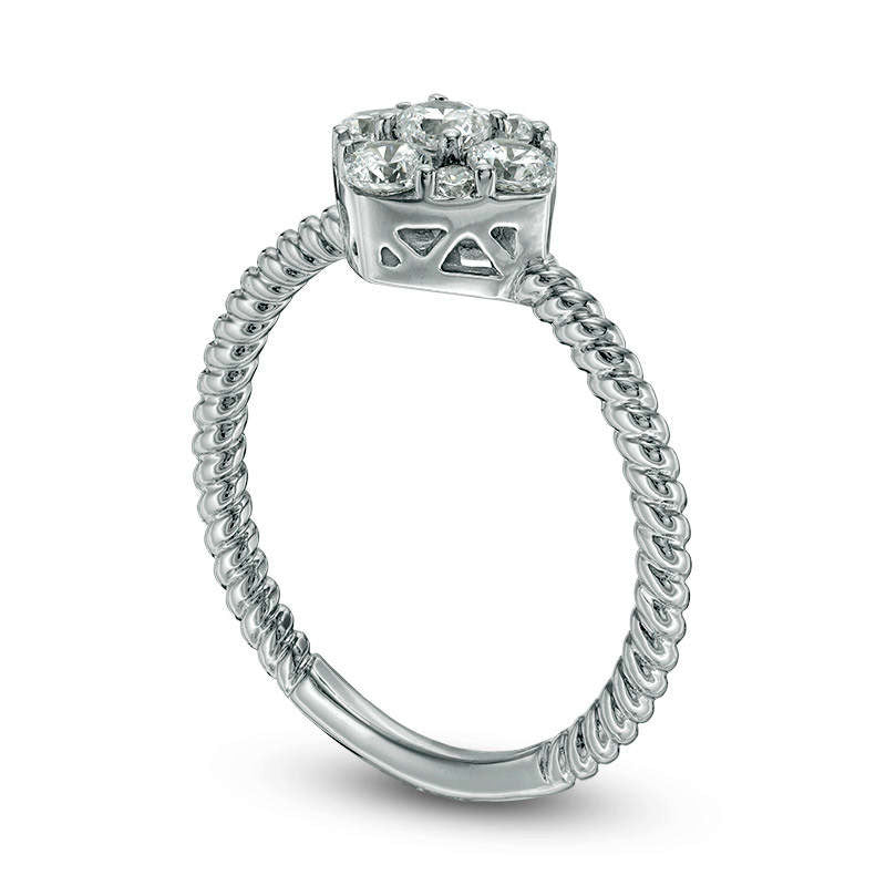 0.63 CT. T.W. Natural Diamond Tilted Cushion Frame Rope Twist Engagement Ring in Solid 14K White Gold