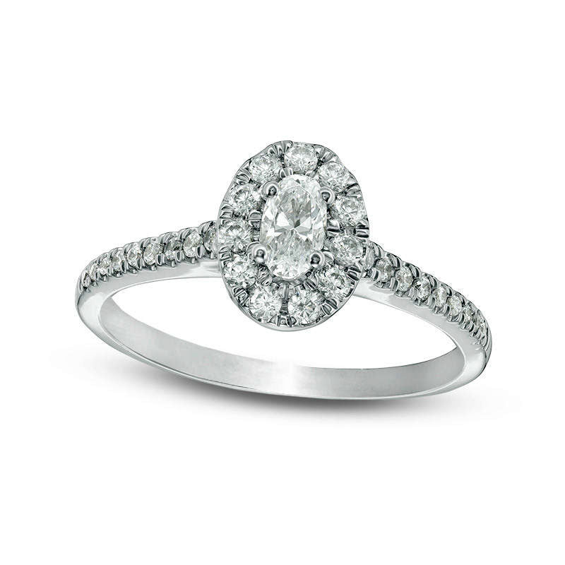 0.63 CT. T.W. Oval Natural Diamond Frame Engagement Ring in Solid 14K White Gold