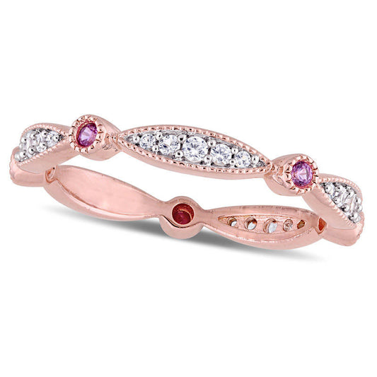 Lab-Created Pink and White Sapphire Antique Vintage-Style Band in Sterling Silver with Rose Rhodium