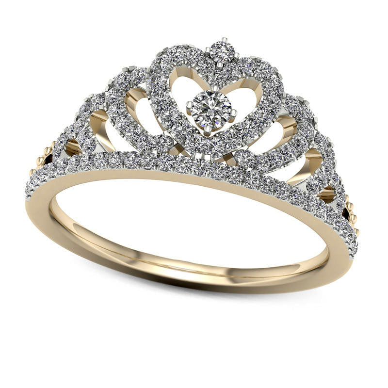 0.33 CT. T.W. Natural Diamond Heart Crown Ring in Solid 10K Yellow Gold