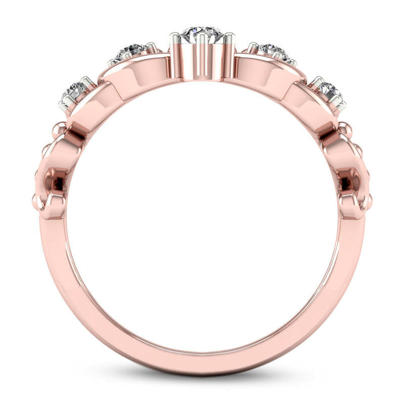 0.25 CT. T.W. Natural Diamond Crown Beaded Ring in Solid 10K Rose Gold