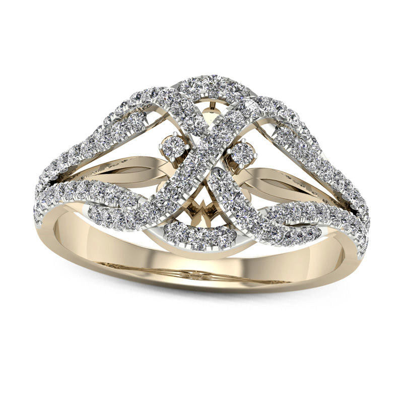 0.50 CT. T.W. Natural Diamond Crossover "X" Loop Ring in Solid 10K Yellow Gold