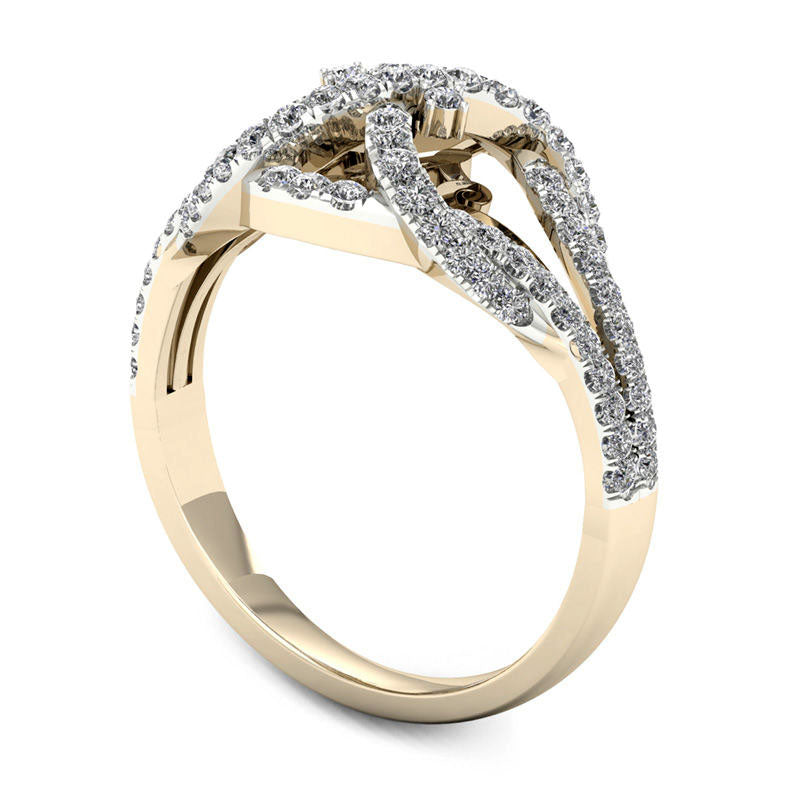 0.50 CT. T.W. Natural Diamond Crossover "X" Loop Ring in Solid 10K Yellow Gold