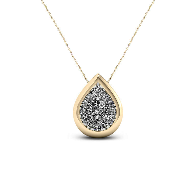 0.33 CT. T.W. Natural Diamond Teardrop Frame Pendant in 10K Yellow Gold