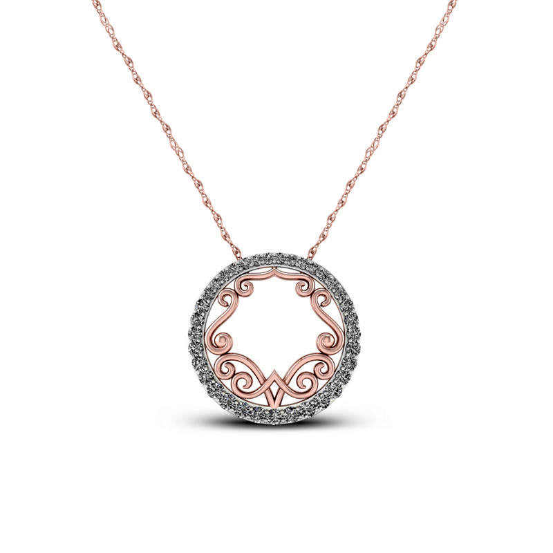 0.33 CT. T.W. Natural Diamond Circle Filigree Pendant in 10K Rose Gold