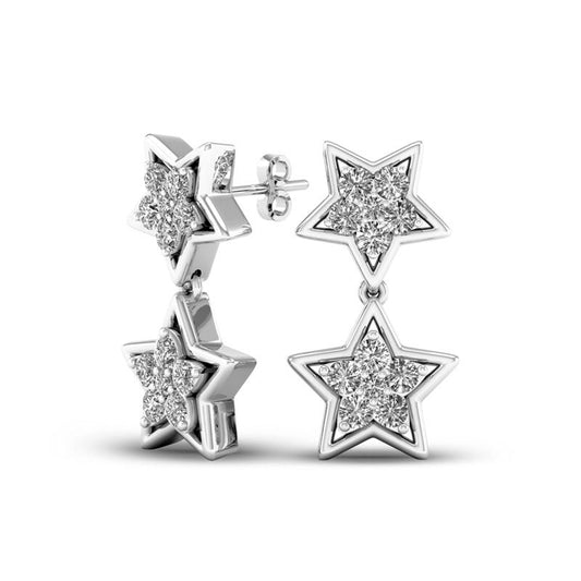 0.2 CT. T.W. Diamond Double Star Drop Earrings in 10K White Gold