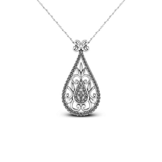 0.2 CT. T.W. Composite Natural Diamond Teardrop Filigree Pendant in 10K White Gold