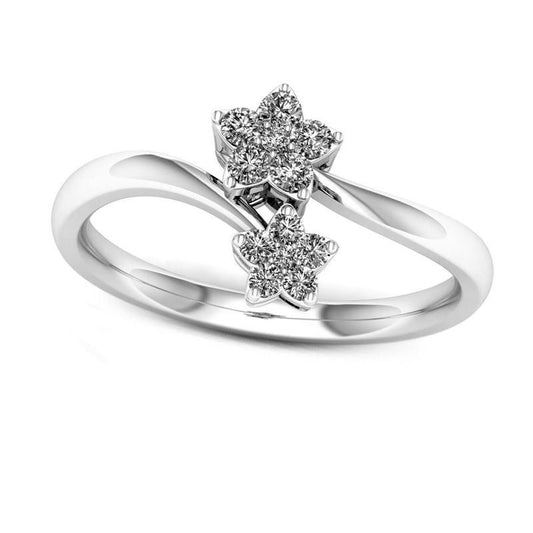 0.20 CT. T.W. Natural Diamond Double Bypass Star Ring in Solid 10K White Gold