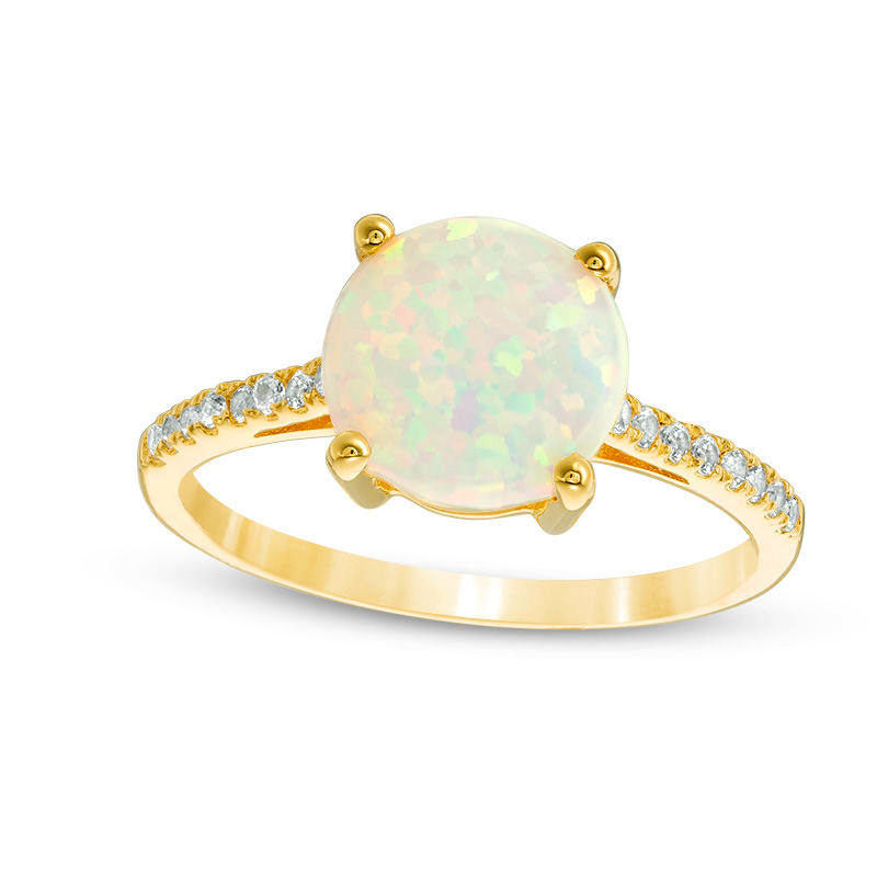 9.0mm Lab-Created Opal and White Sapphire Ring in Sterling Silver with Solid 14K Gold Plate