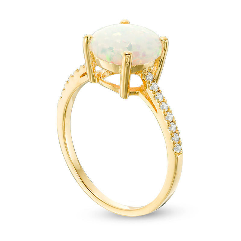 9.0mm Lab-Created Opal and White Sapphire Ring in Sterling Silver with Solid 14K Gold Plate