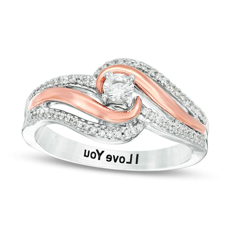 0.33 CT. T.W. Natural Diamond Triple Row Bypass Promise Ring in Sterling Silver and Solid 10K Rose Gold (1 Line)