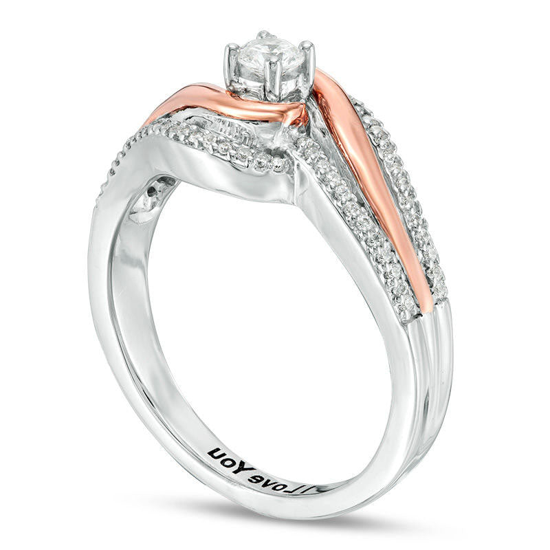 0.33 CT. T.W. Natural Diamond Triple Row Bypass Promise Ring in Sterling Silver and Solid 10K Rose Gold (1 Line)