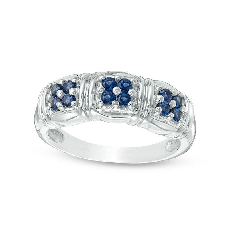 Quad Lab-Created Blue Sapphire Three Stone Ring in Sterling Silver