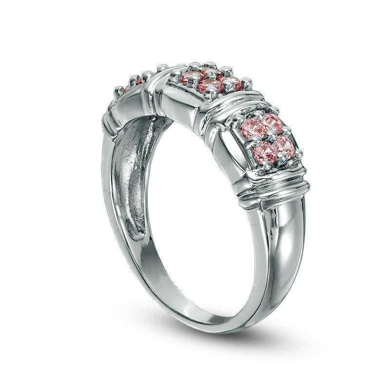 Quad Lab-Created Pink Sapphire Three Stone Ring in Sterling Silver