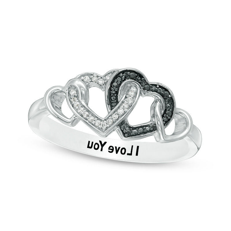 0.05 CT. T.W. Enhanced Black and White Natural Diamond Multi-Heart Promise Ring in Sterling Silver (1 Line)