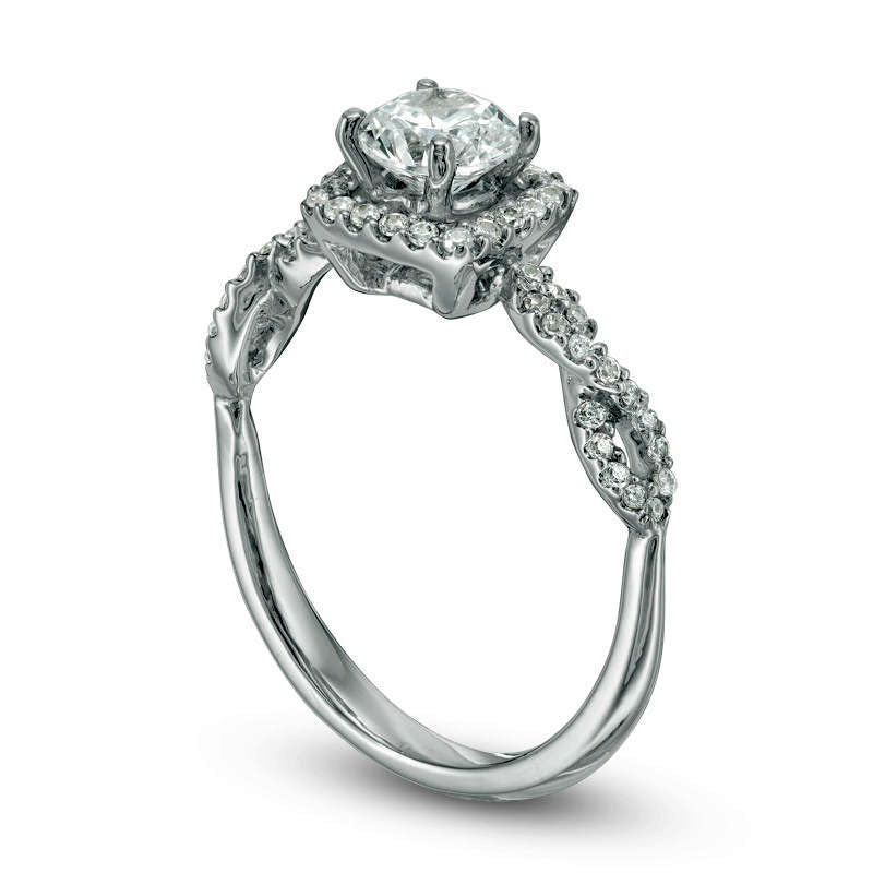 0.75 CT. T.W. Natural Diamond Cushion Frame Twist Engagement Ring in Solid 10K White Gold