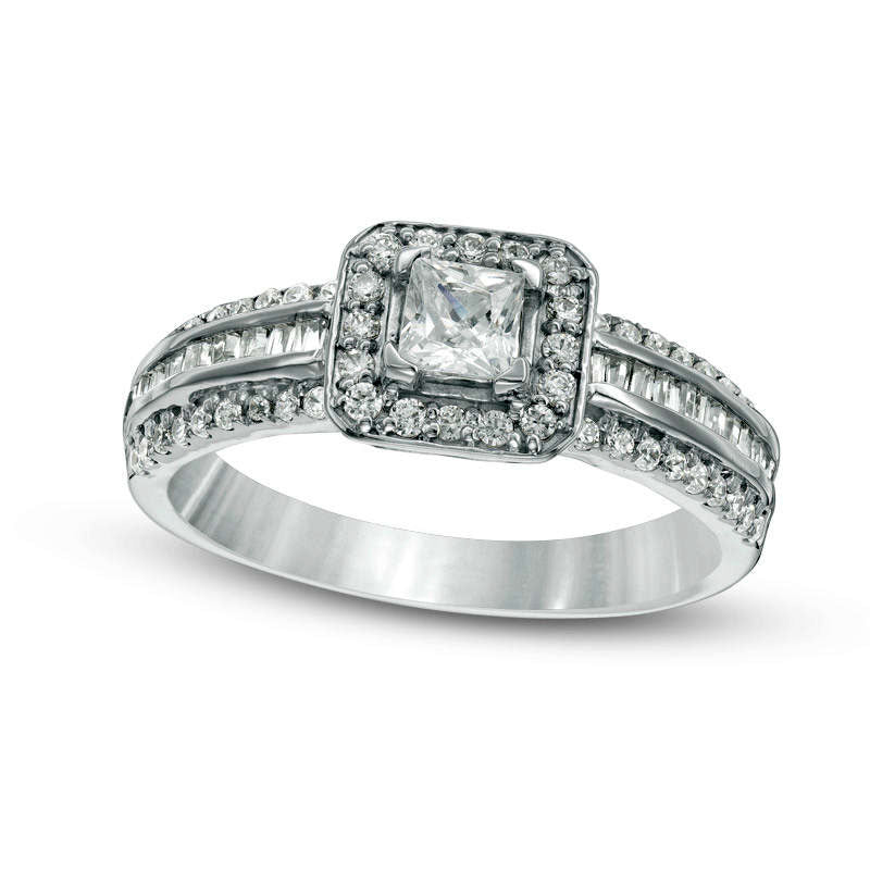 0.75 CT. T.W. Princess-Cut Natural Diamond Frame Multi-Row Engagement Ring in Solid 10K White Gold