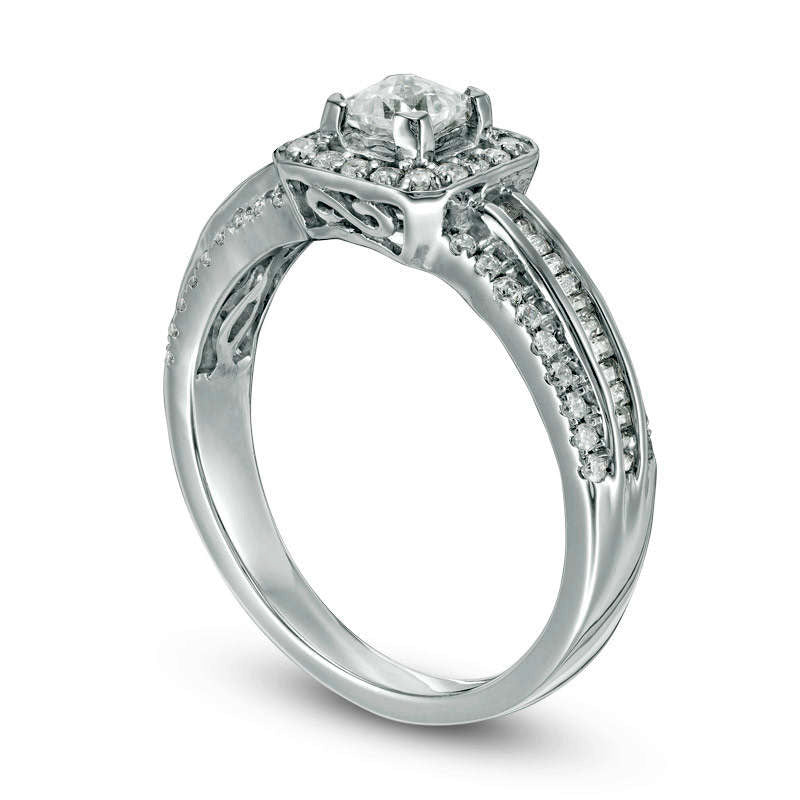 0.75 CT. T.W. Princess-Cut Natural Diamond Frame Multi-Row Engagement Ring in Solid 10K White Gold