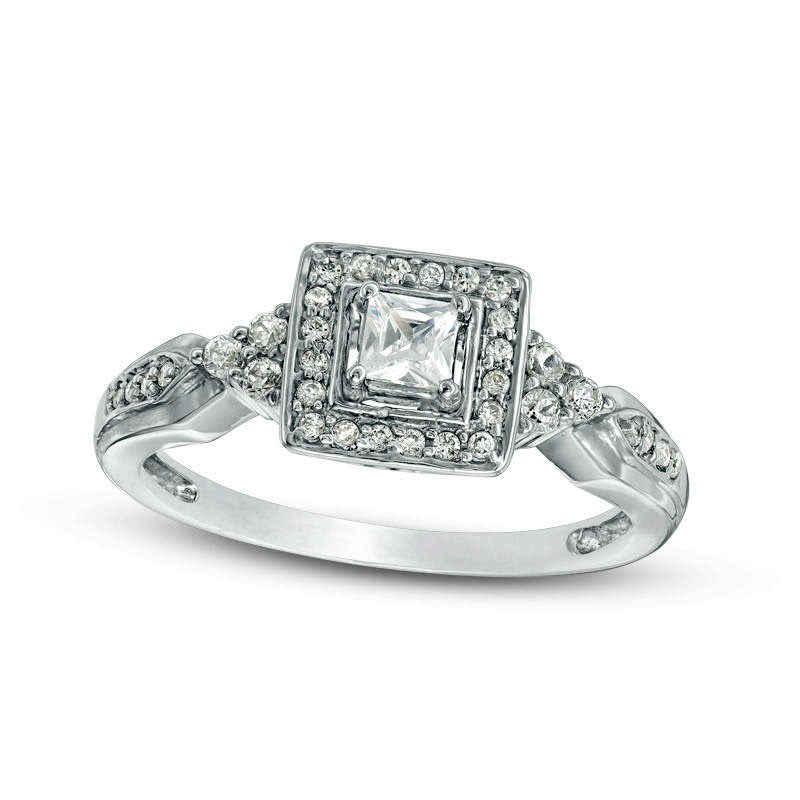 0.38 CT. T.W. Princess-Cut Natural Diamond Frame Tri-Sides Engagement Ring in Solid 10K White Gold