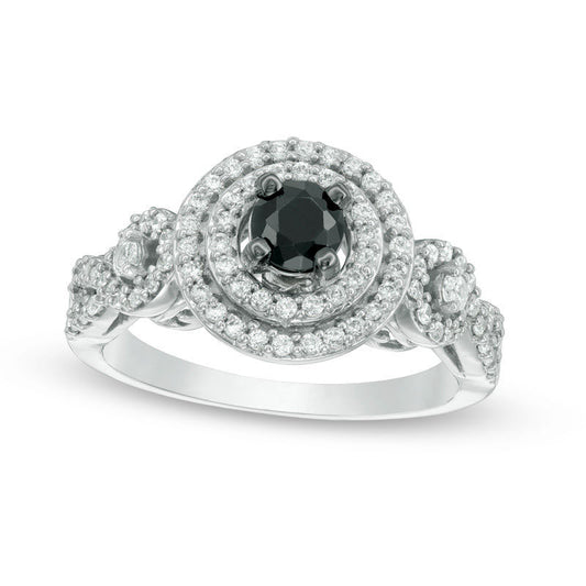 0.75 CT. T.W. Enhanced Black and White Natural Diamond Double Frame Loop Twist Engagement Ring in Solid 10K White Gold