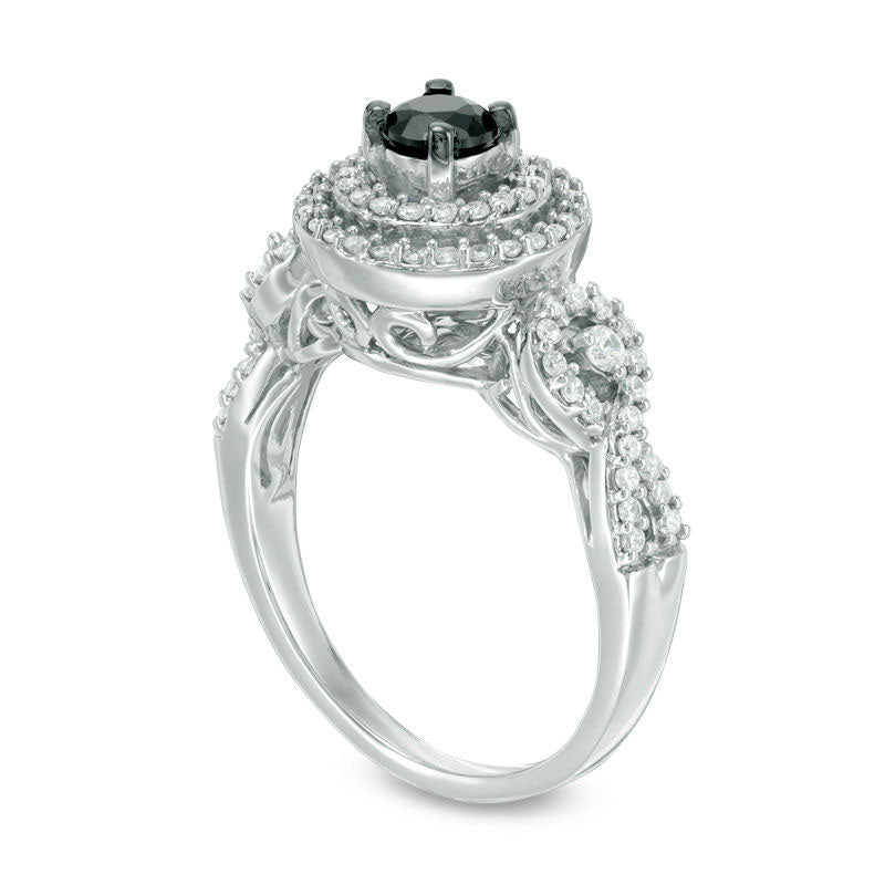 0.75 CT. T.W. Enhanced Black and White Natural Diamond Double Frame Loop Twist Engagement Ring in Solid 10K White Gold