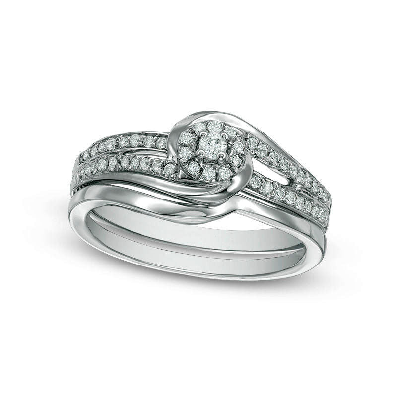 0.25 CT. T.W. Natural Diamond Frame Swirl Bypass Bridal Engagement Ring Set in Sterling Silver