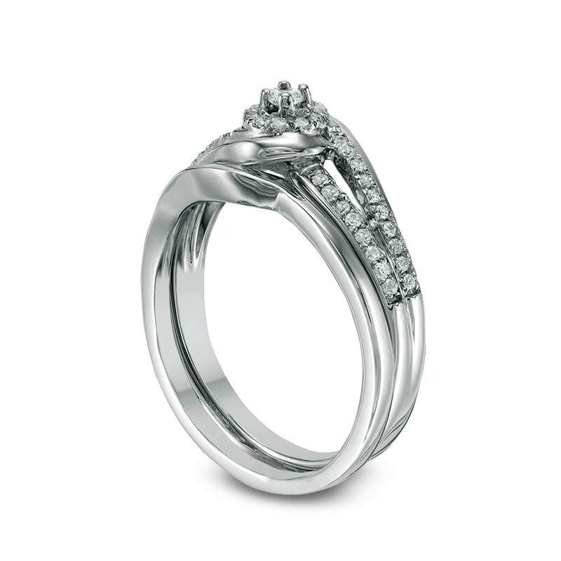 0.25 CT. T.W. Natural Diamond Frame Swirl Bypass Bridal Engagement Ring Set in Sterling Silver