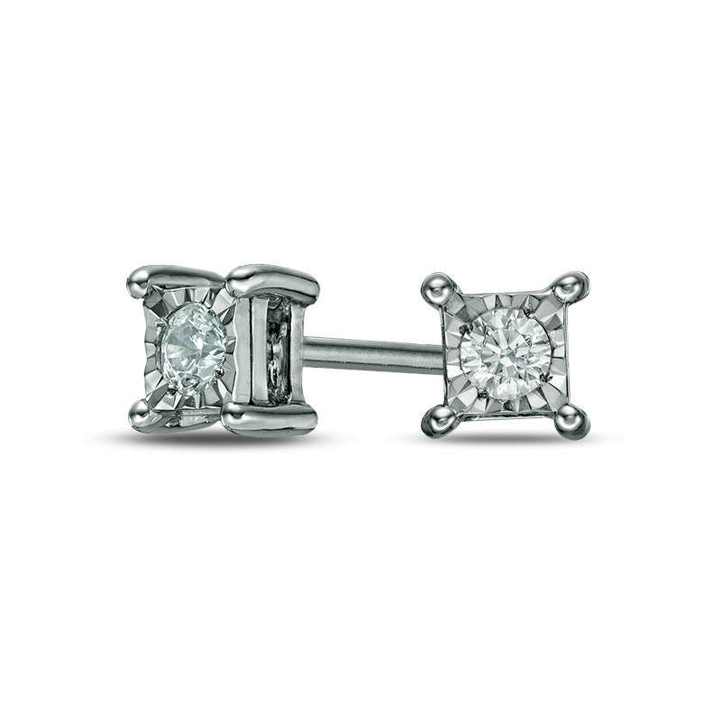 0.17 CT. T.W. Diamond Solitaire Square Stud Earrings in 10K White Gold