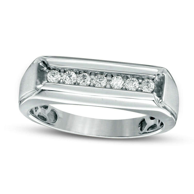 Men's 0.25 CT. T.W. Natural Diamond Seven Stone Bar Wedding Band in Solid 10K White Gold