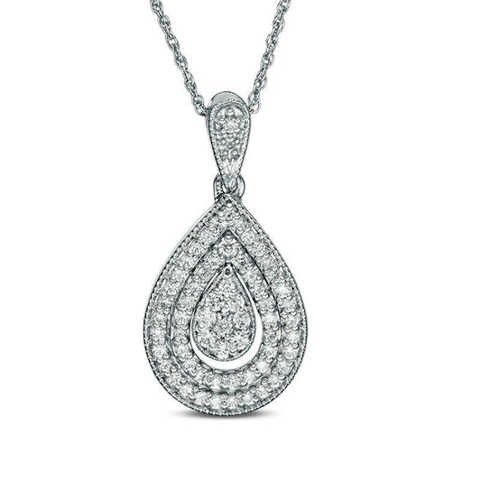 0.5 CT. T.W. Composite Natural Diamond Double Teardrop Frame Pendant in 10K White Gold