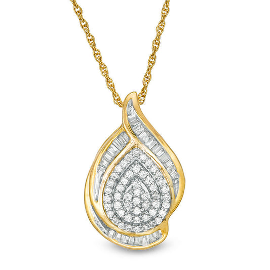 0.5 CT. T.W. Composite Natural Diamond Teardrop Pendant in 10K Yellow Gold